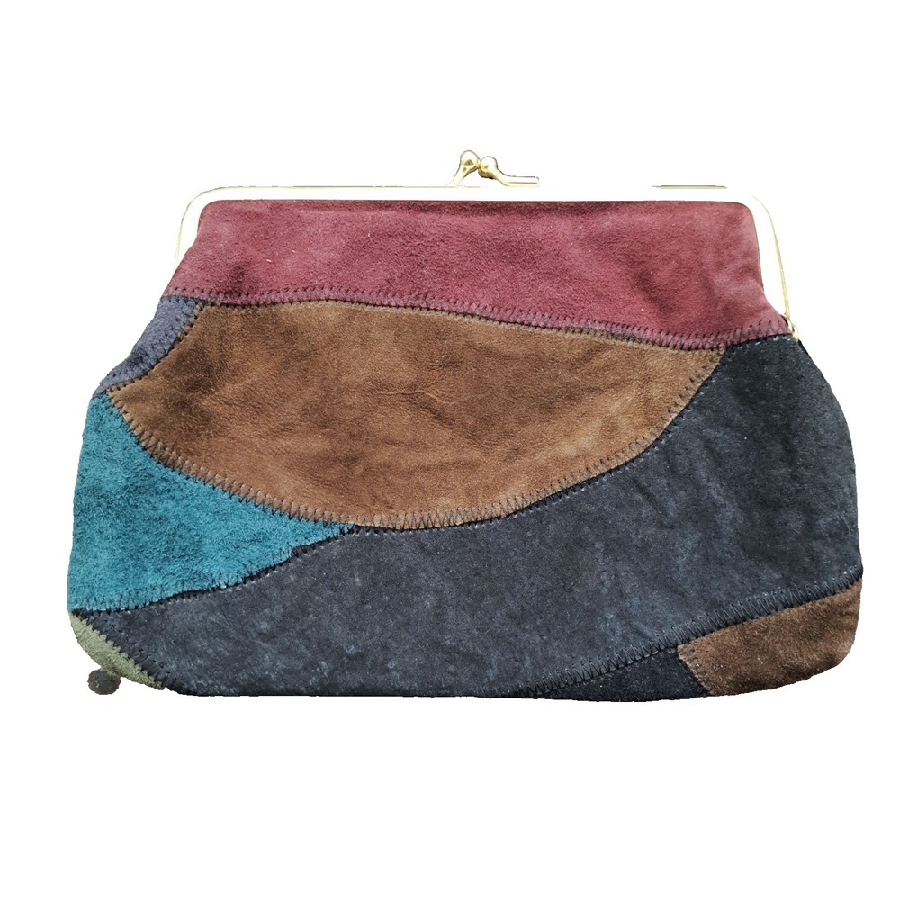 NWT Colony One Collection Genuine Leather Suede Patchwork Clutch Coin Purse